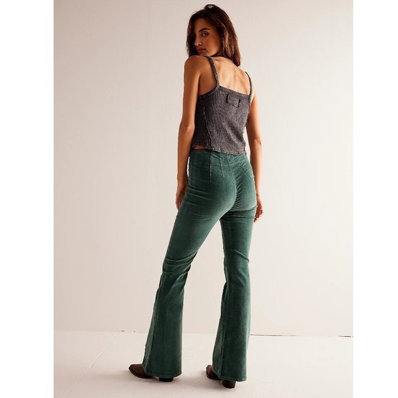 NEW FREE PEOPLE WE THE FREE GREEN JAYDE CORD CORDUROY FLARE JEANNS SIZE 26 - Picture 10 of 11